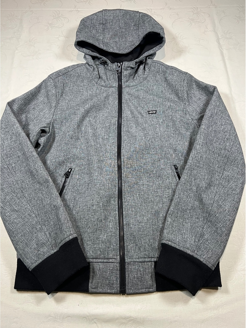 Levis Mens Full Zip Hooded Fleece Lined Jacket Gray Size